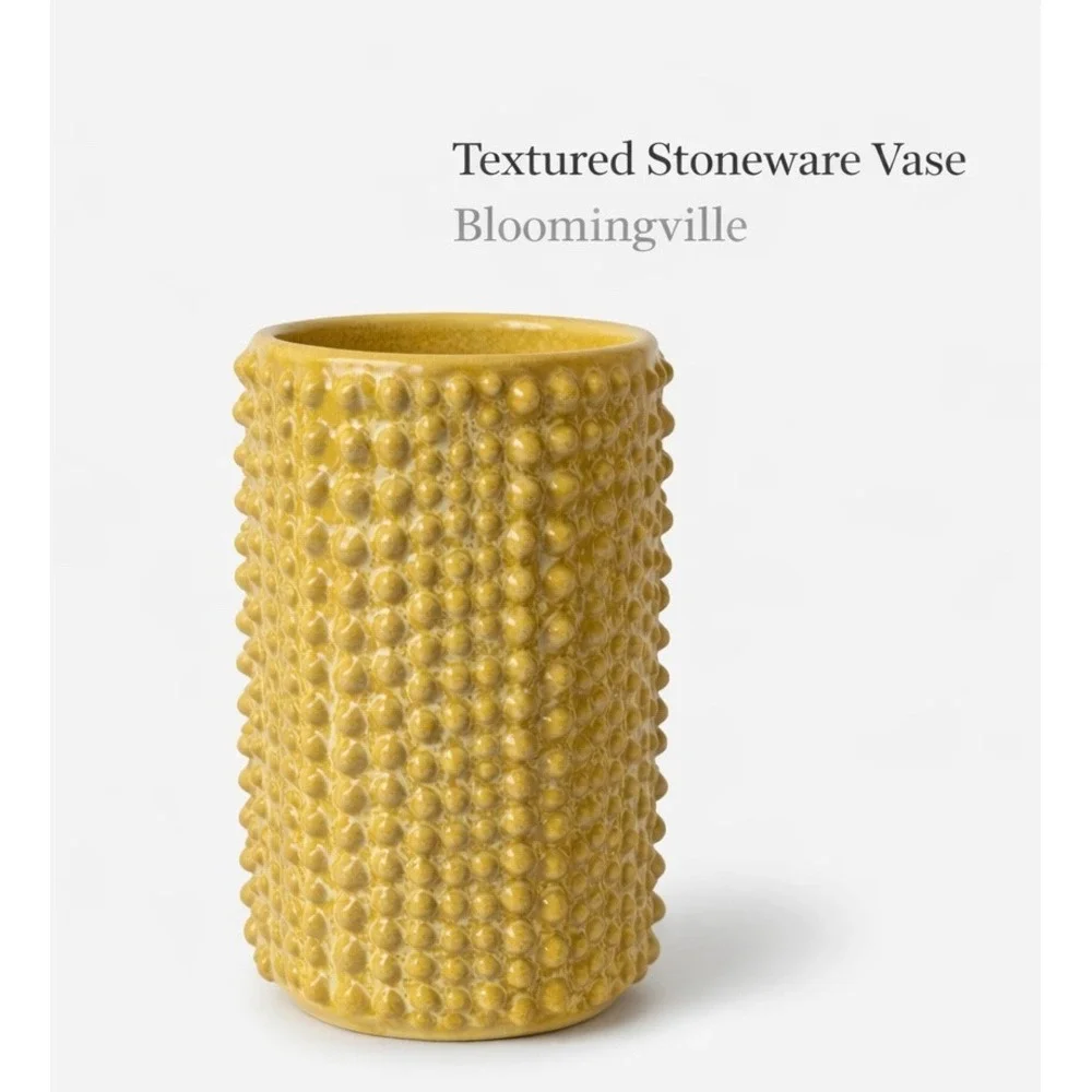 Bloomingville Textured Stoneware Vase Mustard Yellow Hobnail Rustic Modern Decor